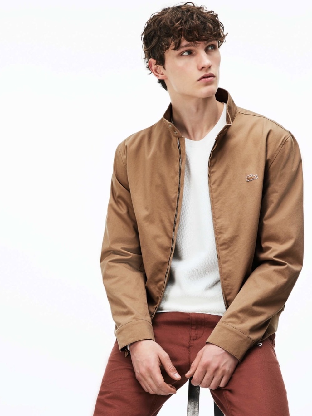 Lacoste Men’s Water-Resistant Cotton Zip Jacket Tan XXL
